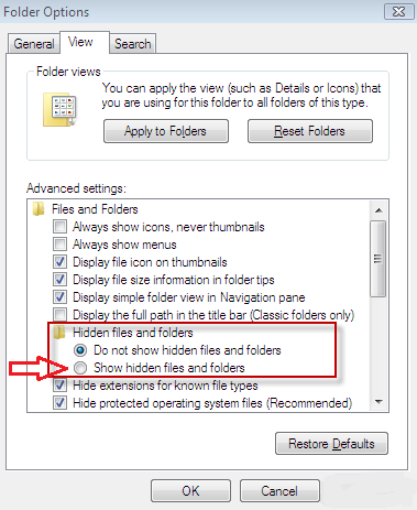 ẩn và hiện file ẩn trên Windows 7 3