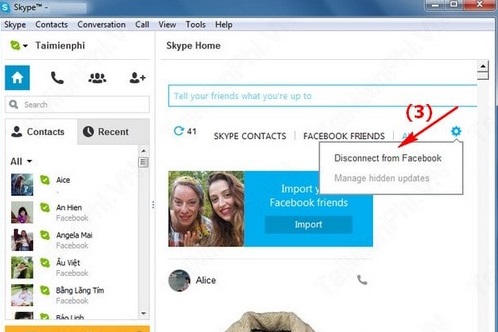 Cách hủy bỏ kết nối Facebook với Skype 