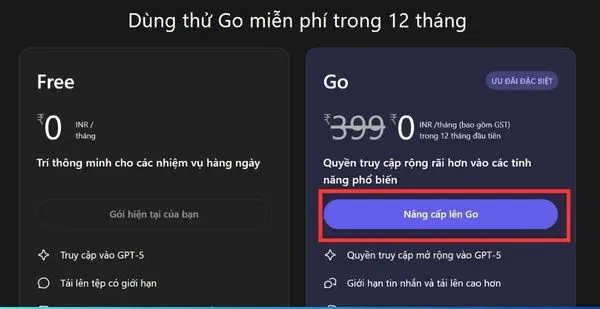 Hướng dẫn cách nhận 1 năm ChatGPT Go miễn phí 11 Nhấn vào nút Nâng cấp lên Go