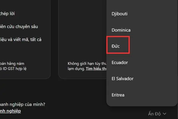 Hướng dẫn cách nhận 1 năm ChatGPT Go miễn phí 10 Hãy chọn Đức ở cuối trang